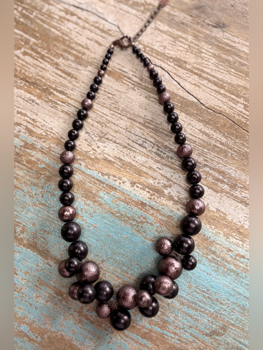 Coldwater Creek Elegant Black and Metallic Purple Beaded Statement Necklace